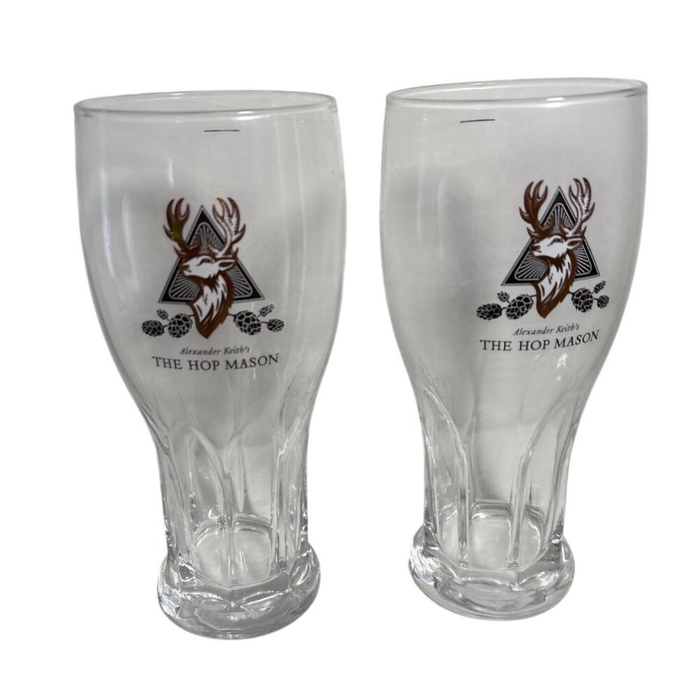 Alexander Keiths Pint Glasses The Hop Mason Clear Set Of 2 Deer Head 7.5" Tall